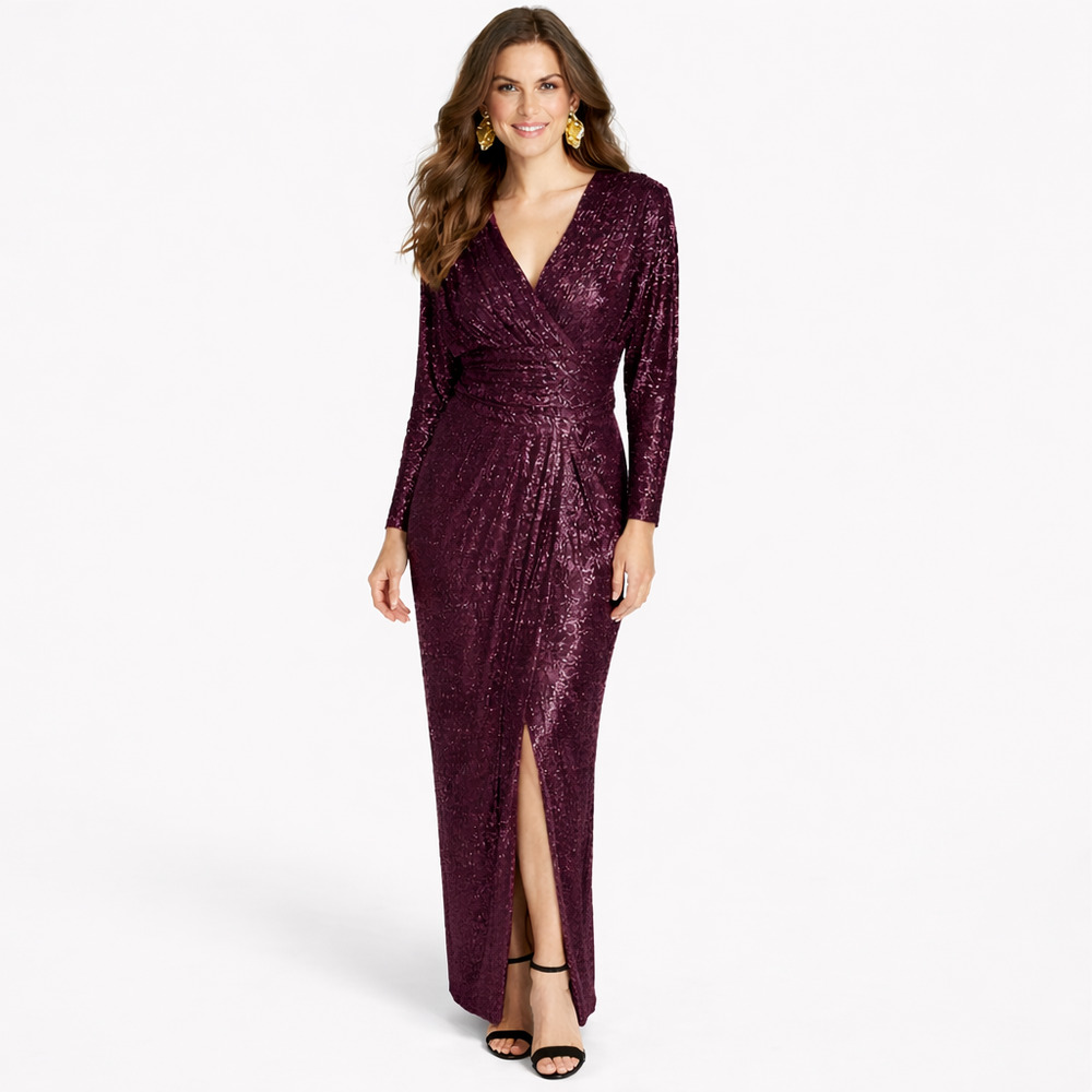 Donna Karan Womens Formal Evening Gown Size 6 Purple Sequin Wedding Party Dress